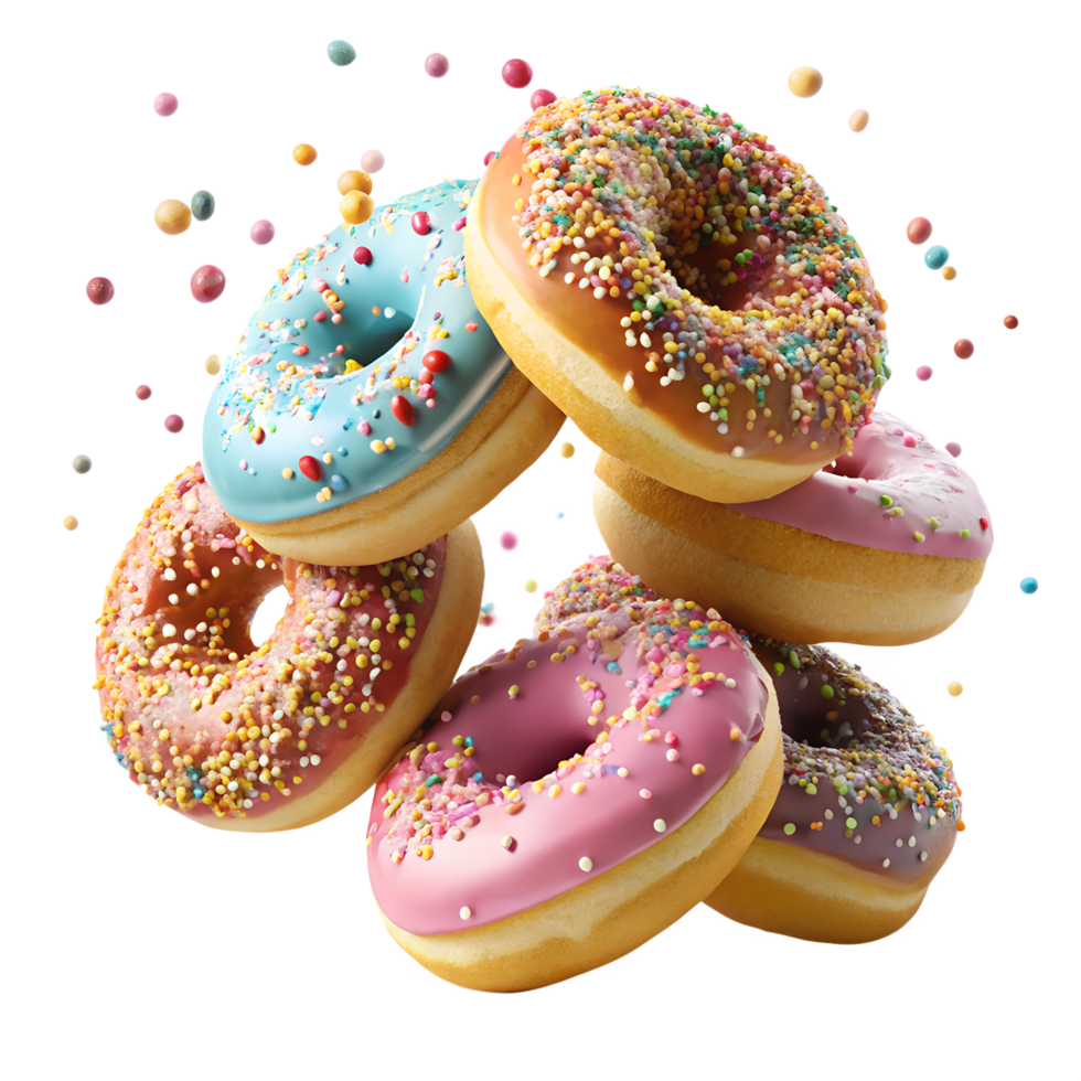 Donut with Colorful Sprinkles in Flight on transparent background png