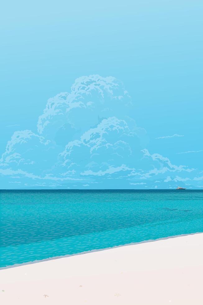 Minimalist landscape of tropical blue sea and white sand beach have blue sky vertical background graphic illustration. Traveling in summer concept have blank space. vector