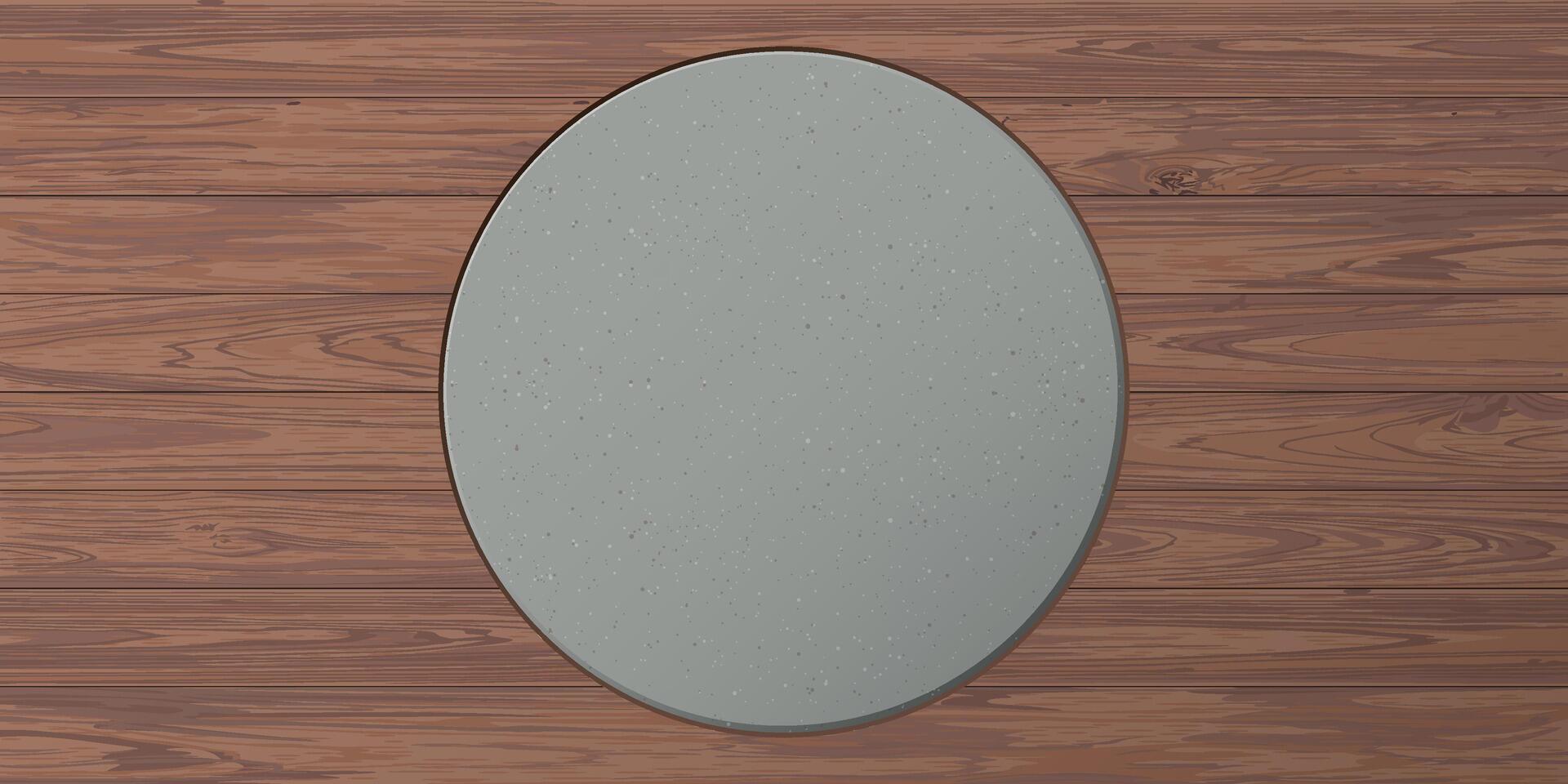 Cut timber panels mocha mousse tone background with blank circle frame cement texture loft style graphic illustration. vector
