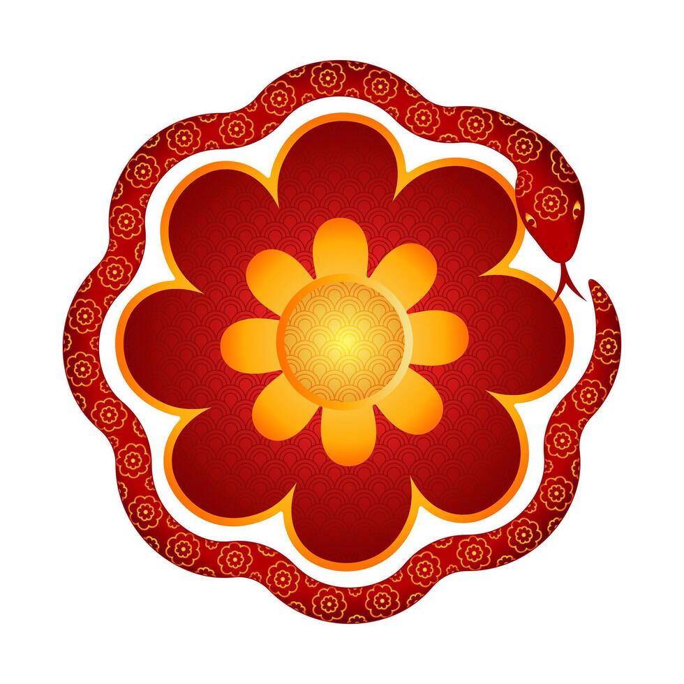 red flower with snakes symbol of chinese new yaer design illustration vector