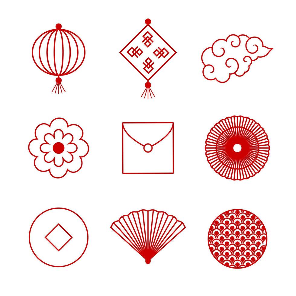 line icon set chinese new year flat vector