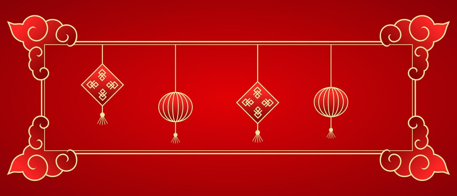 frame red lantern chinese background vector