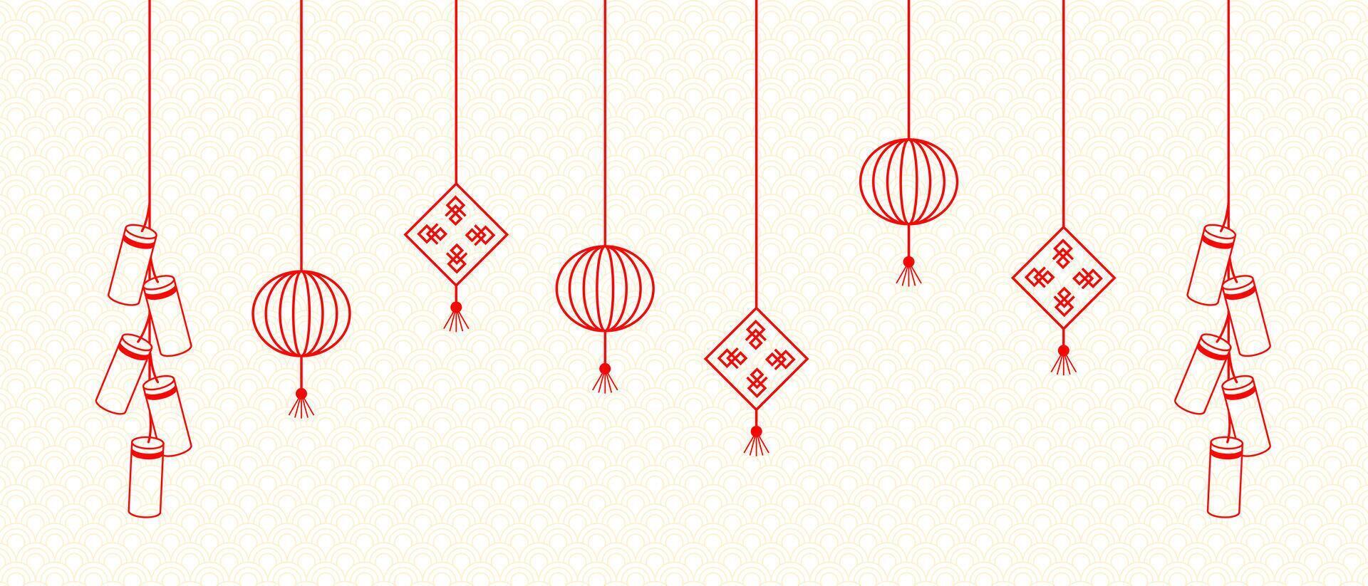 line hanging ornaments chinese new year flat vector
