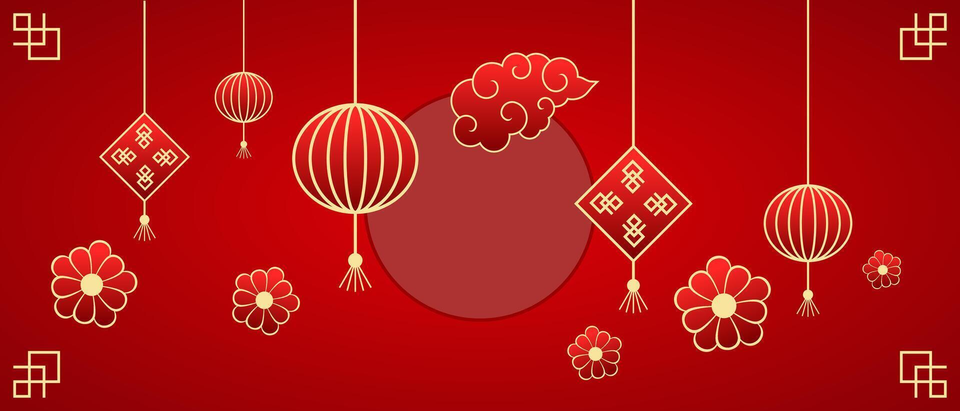 cloud flower lantern symbol chinese new year background vector