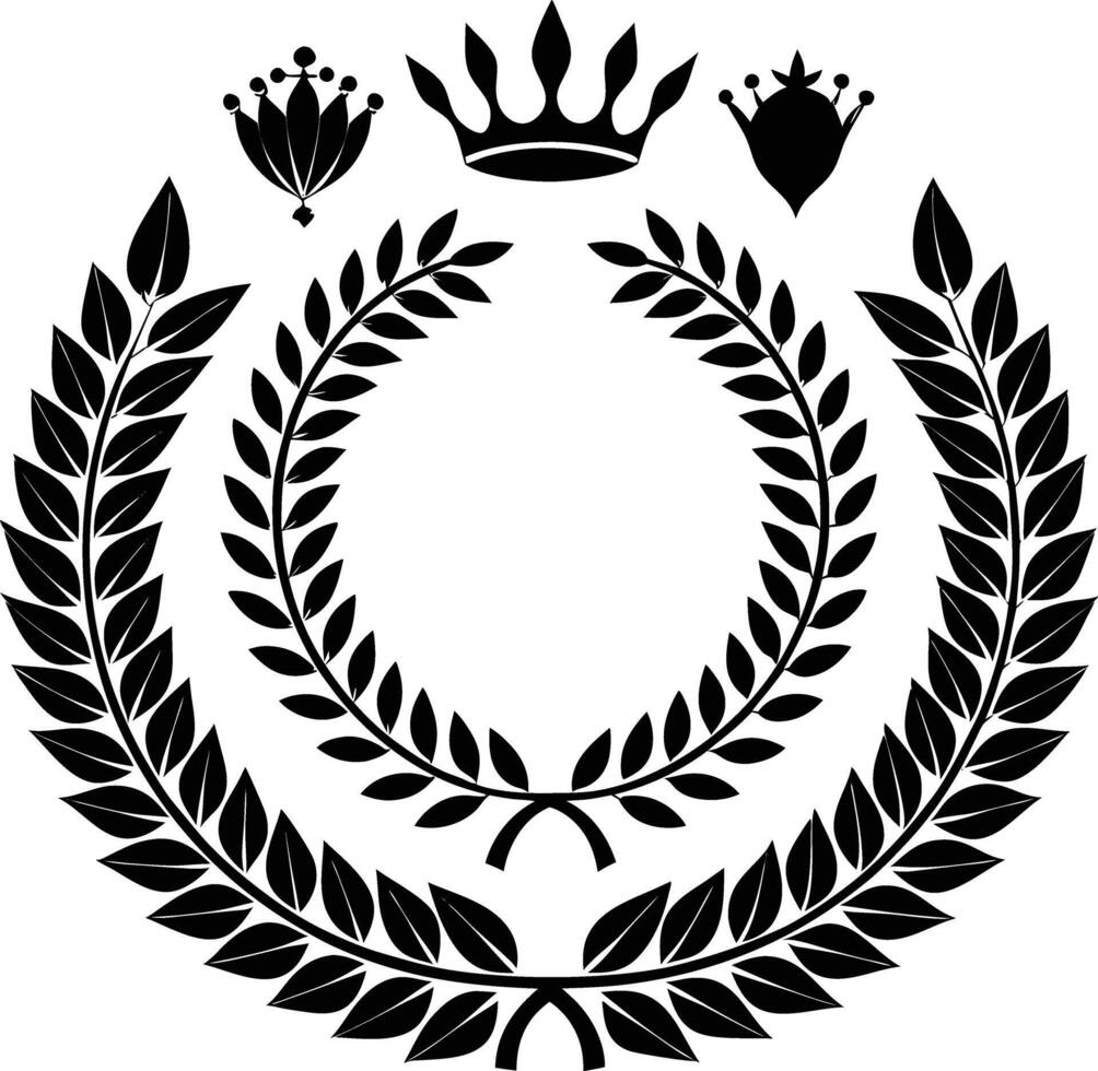 Royal Laurel Wreaths and Crowns - Silhouette Design Set vector
