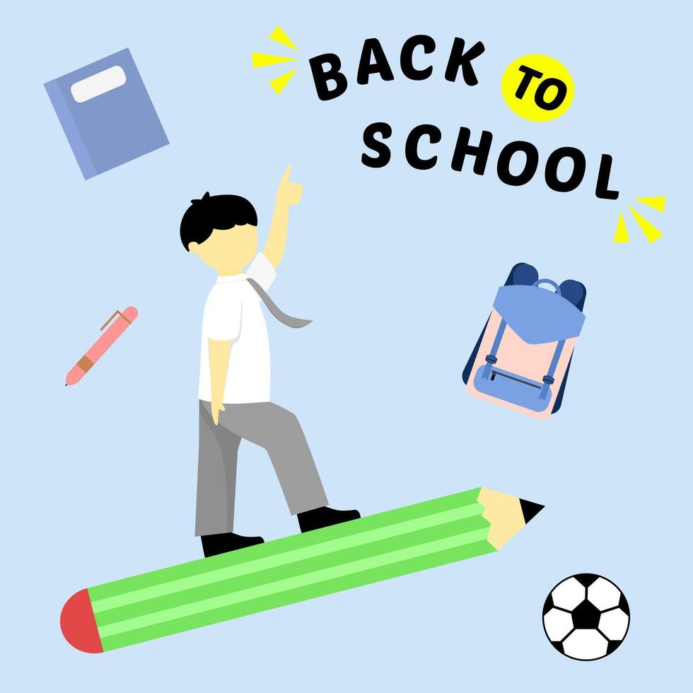 back to school design with senior high school riding a big pencil and school supplies illustration vector