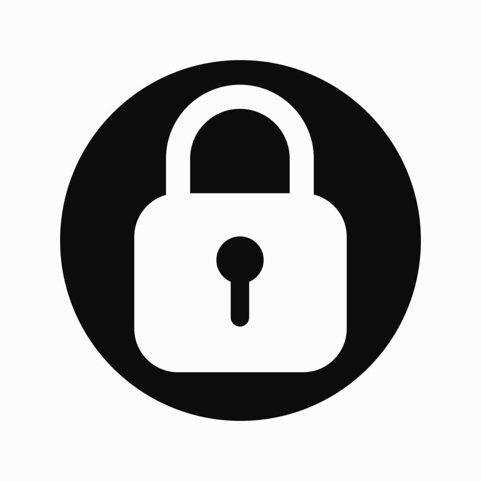 White padlock in black circle icon design on isolated white background. Clipart illustration. Lock sign for website or app vector