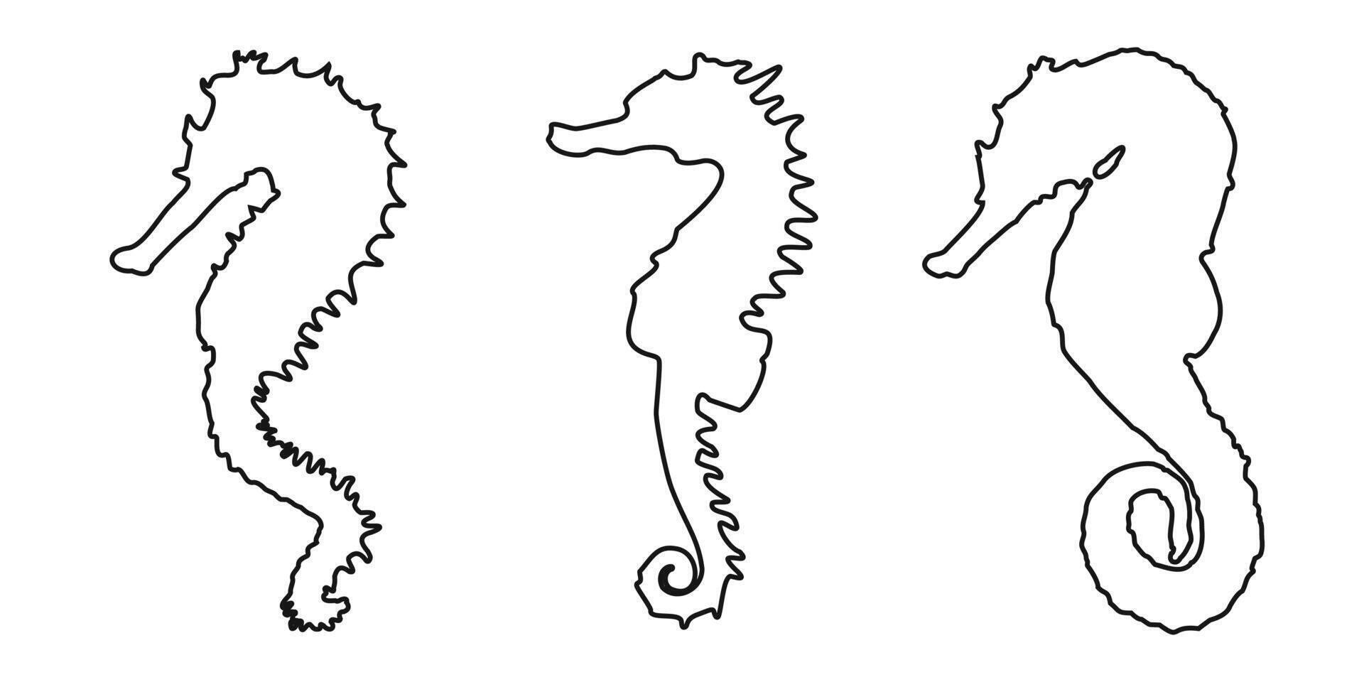 Set black outline sea horse sign icon on white background. Clipart illustration. vector