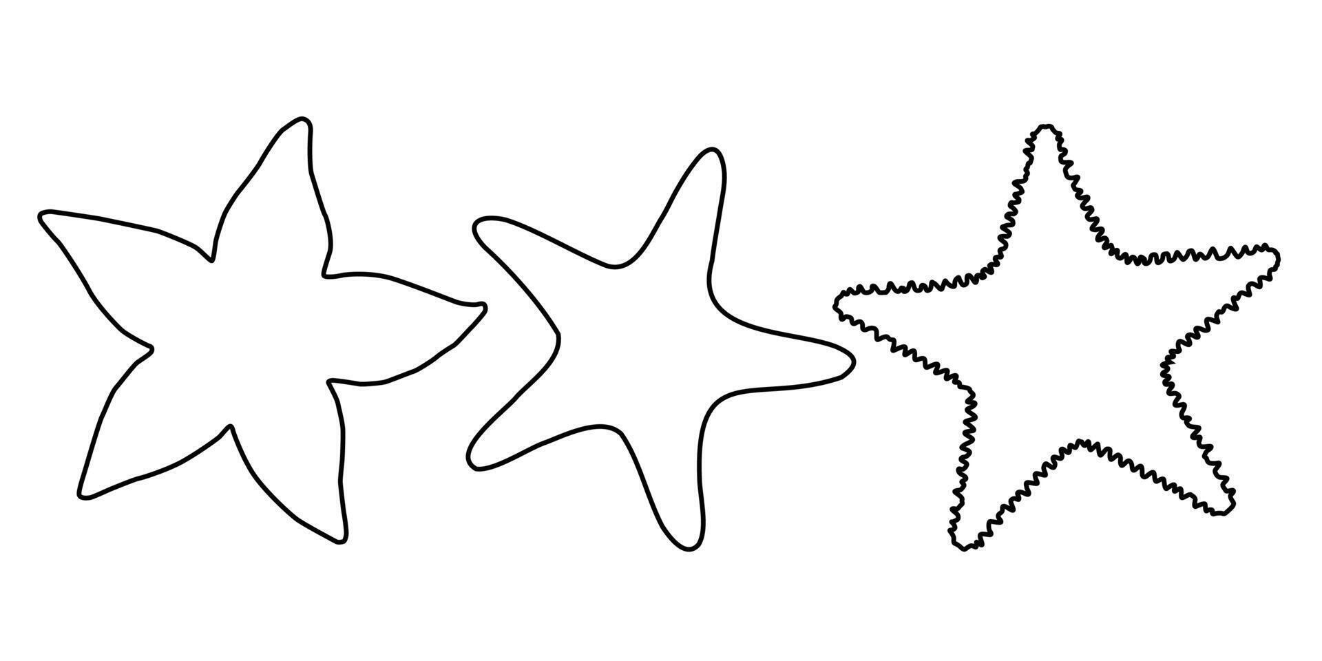 Set black outline starfish sign icon on white background. Clipart illustration vector