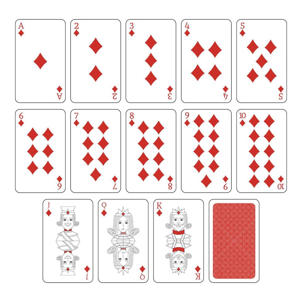 A deck of playing cards diamonds. A poker set with individual cards. Playing cards for poker. vector
