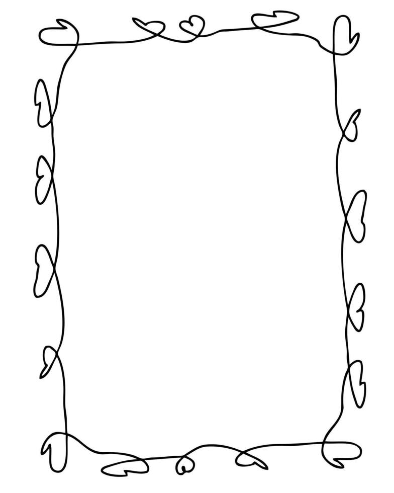 Simple doodle romantic rectangular vertical empty frame. Isolated illustration for decor and design. vector