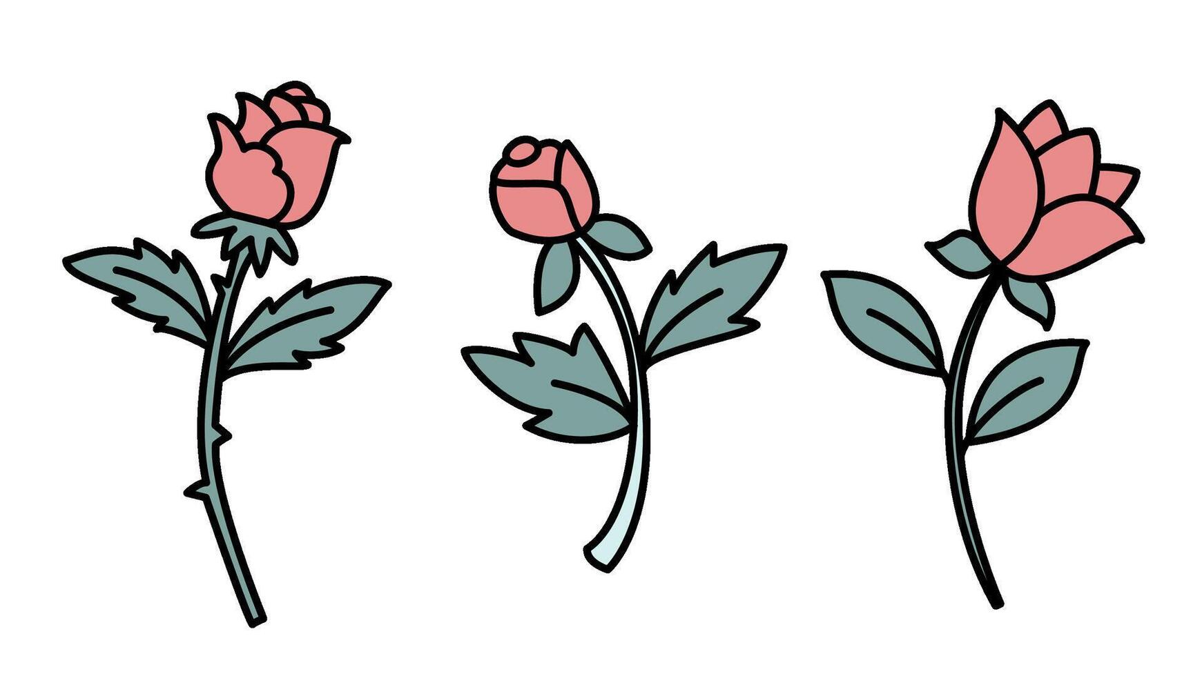 Three Romantic Roses isolated vector