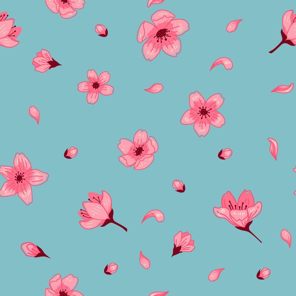 Pink Sakura Dark Seamless Illustration vector