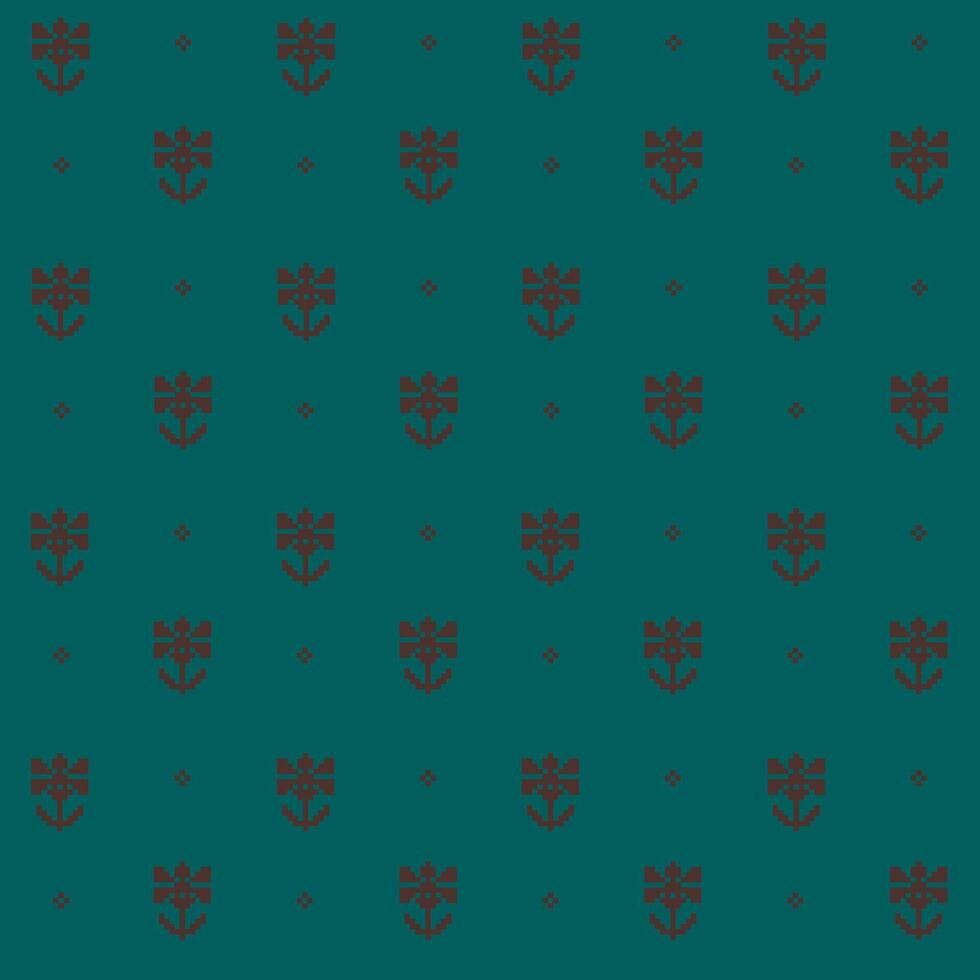 Blue Pixel Floral Pattern vector