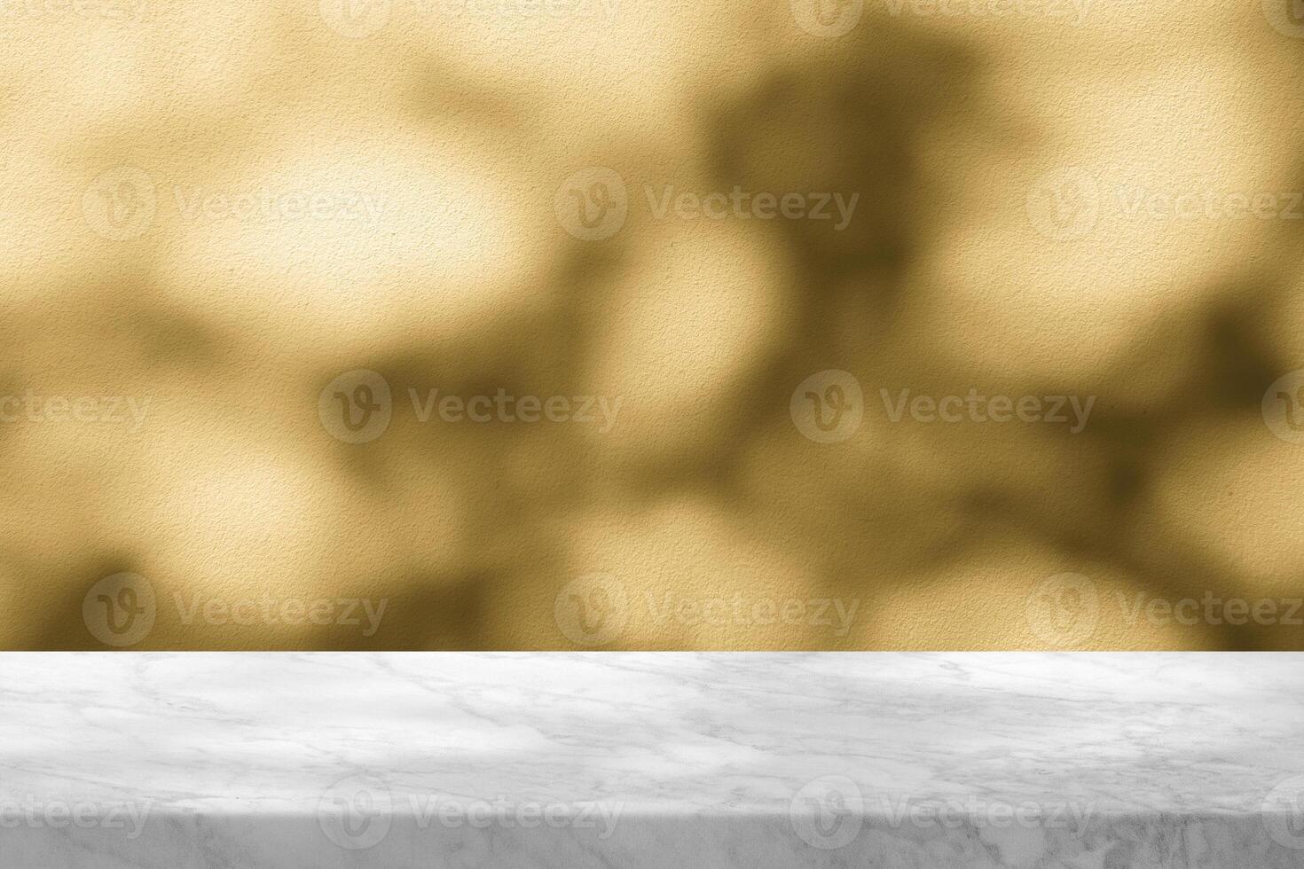 Empty Marble Table with Gold Bokeh on Concrete Wall Background for Product Presentation. photo