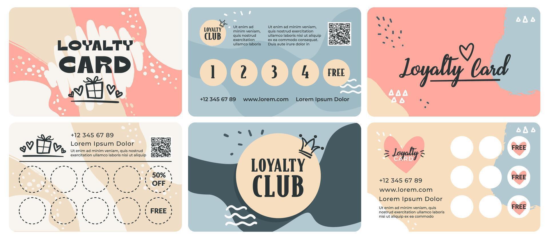Loyalty card design set with colorful decoration vector