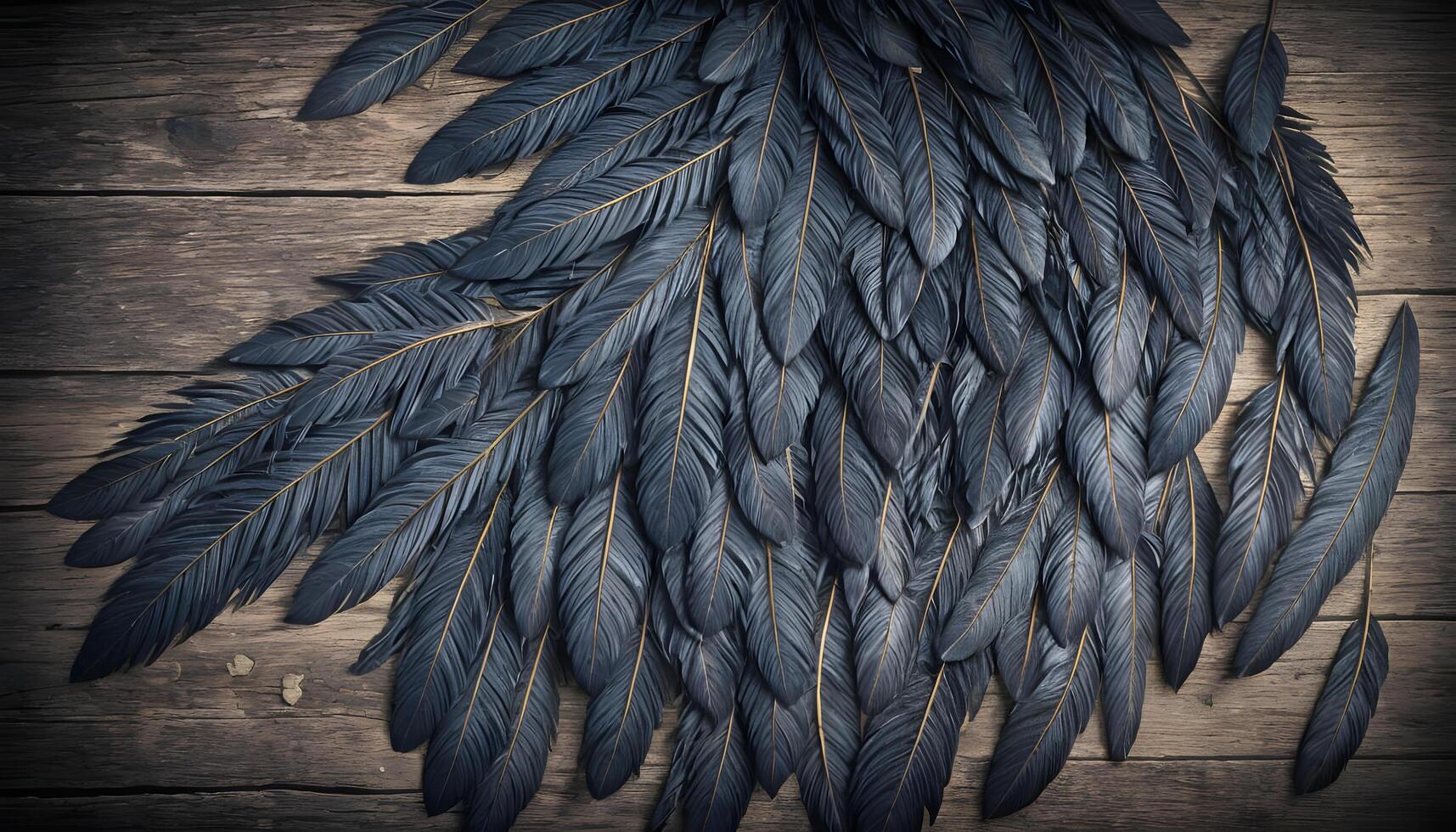 black feathers on wooden table photo