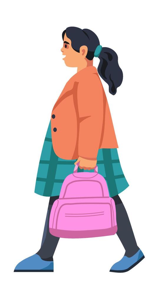 Childhood and education, girl with bag walking vector