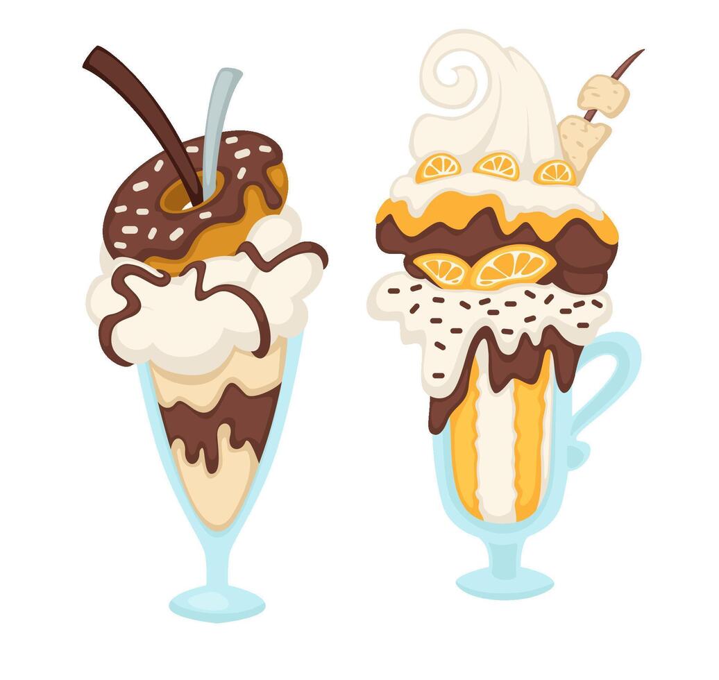 Ice cream with cookies and orange slices dessert vector