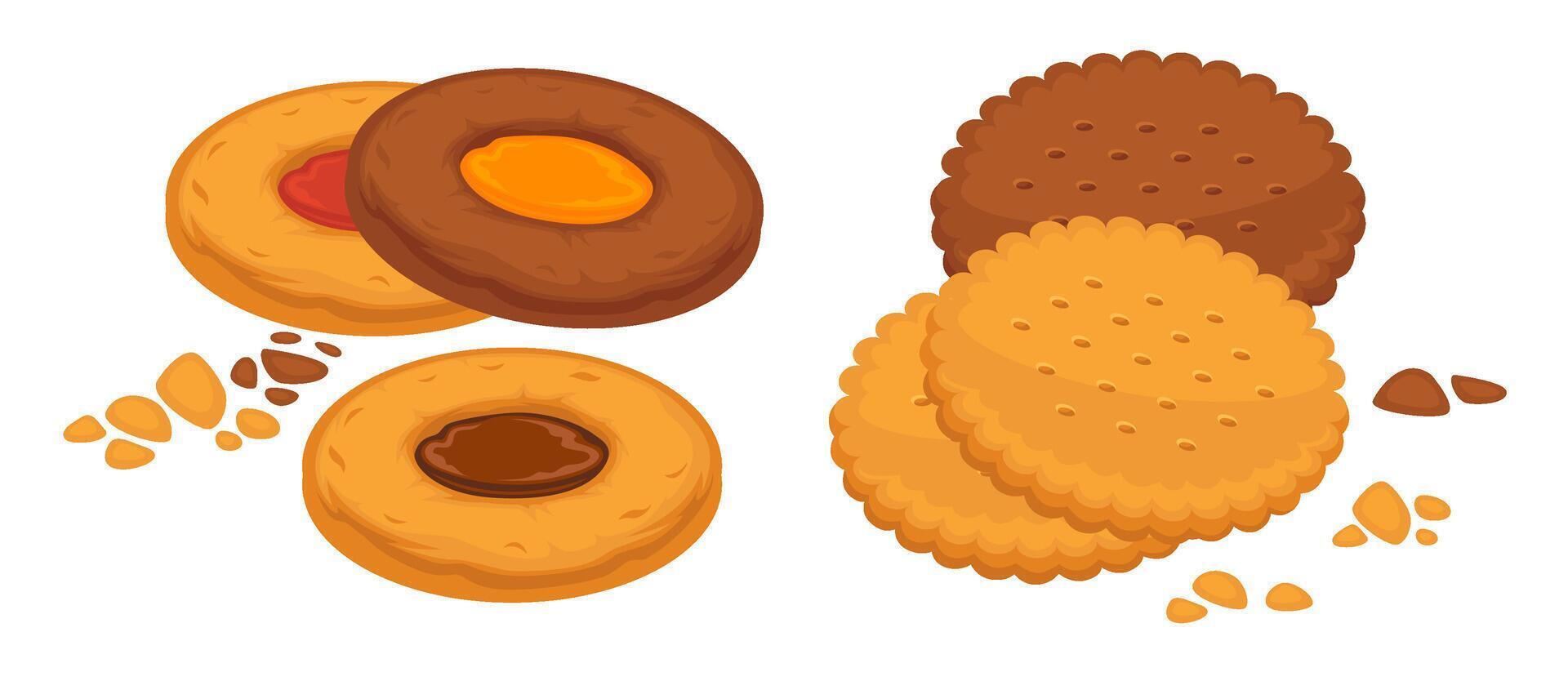 Crunchy cookies with jam filling, tasty dessert vector