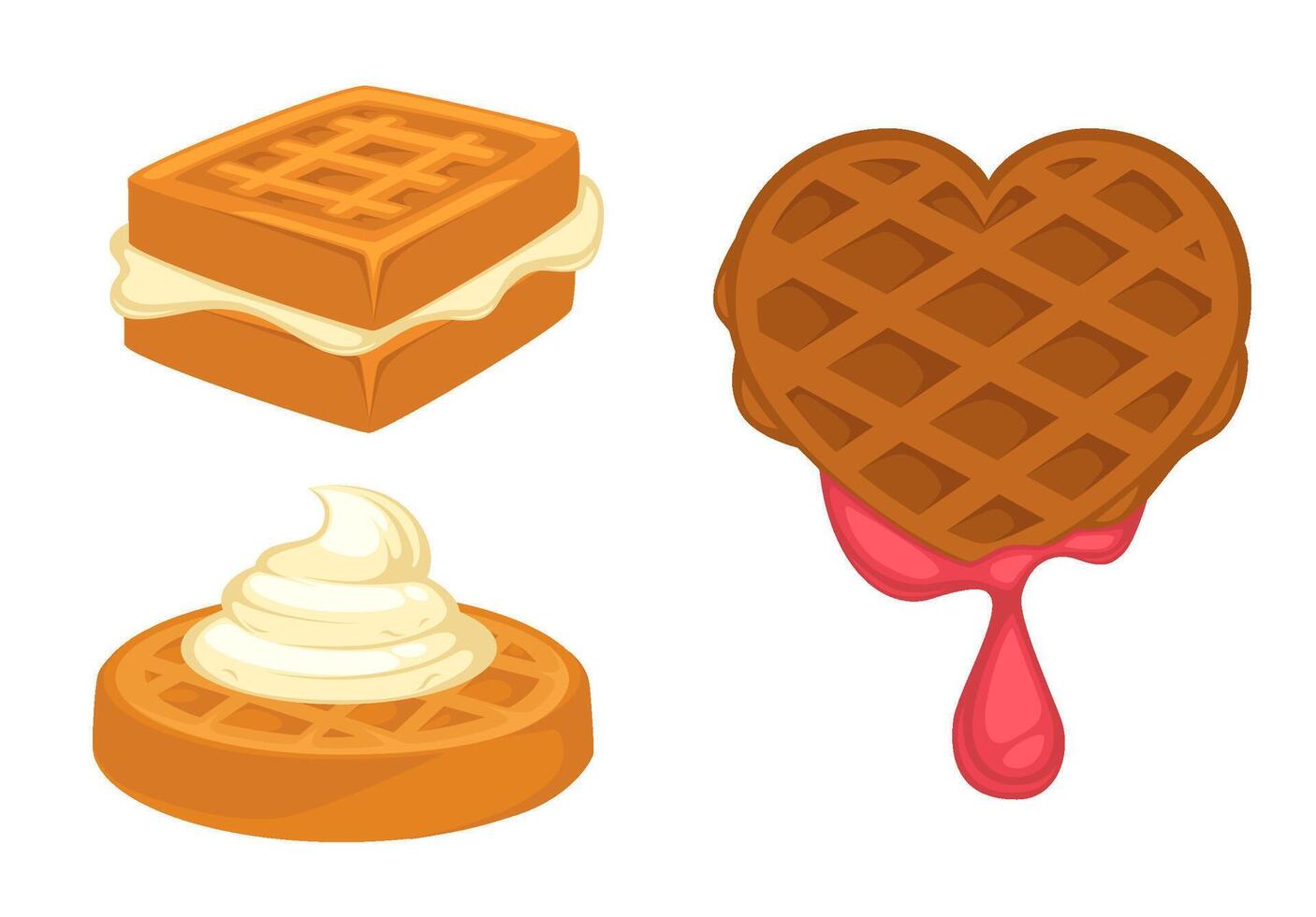 Waffles with icing and cream, delightful dessert vector