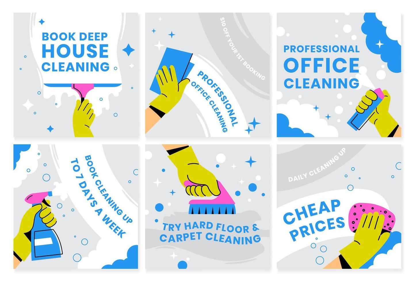 Social media post set for cleaning service promo vector