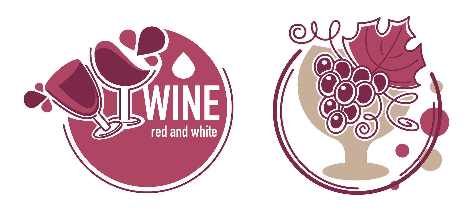Red and white wine, logo for alcoholic beverages vector