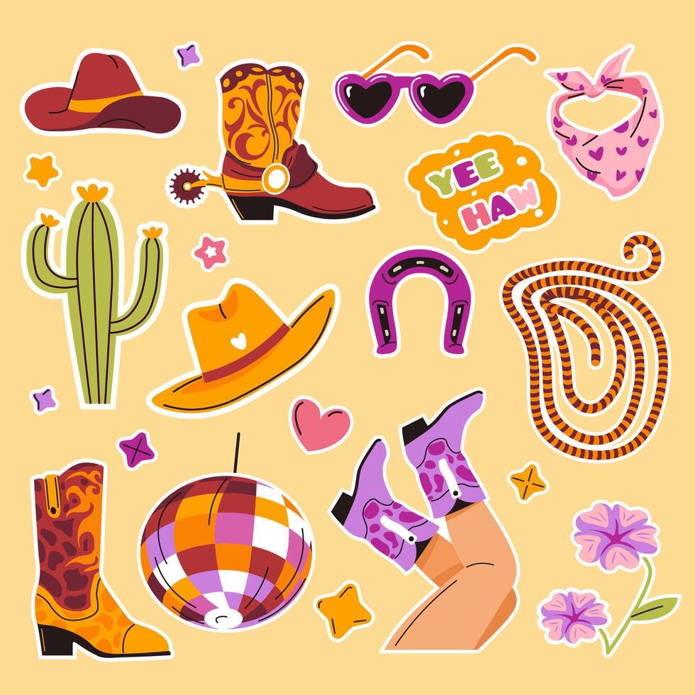 set of Wild West-themed stickers vector