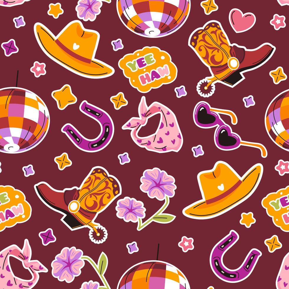 Cowboy Fashion Seamless Maroon Pattern vector