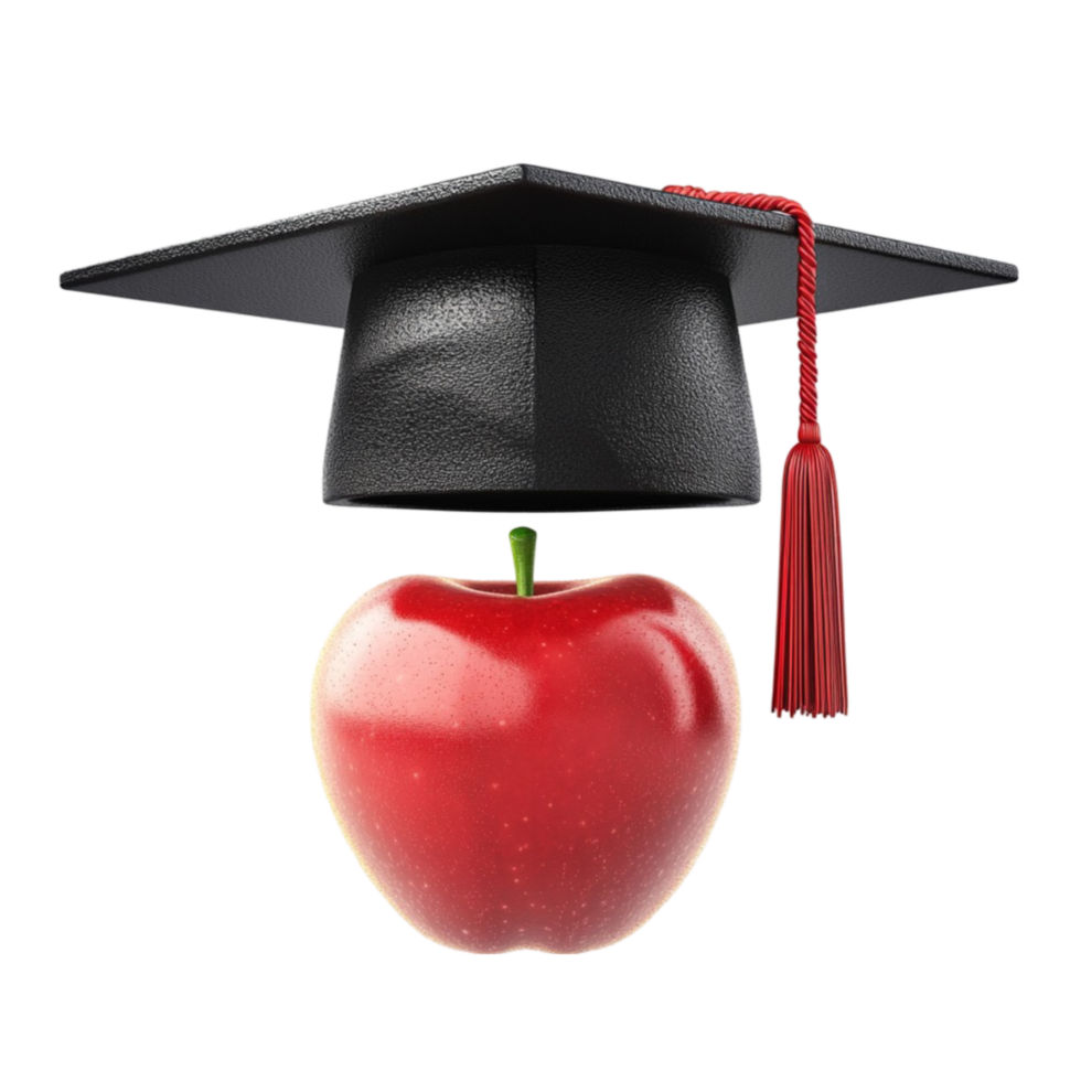an apple and a graduation cap png