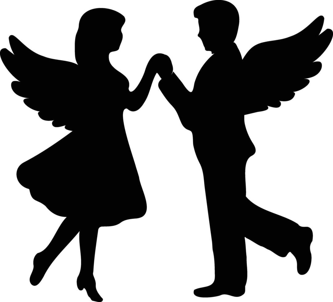 couple silhouette design with wings vector