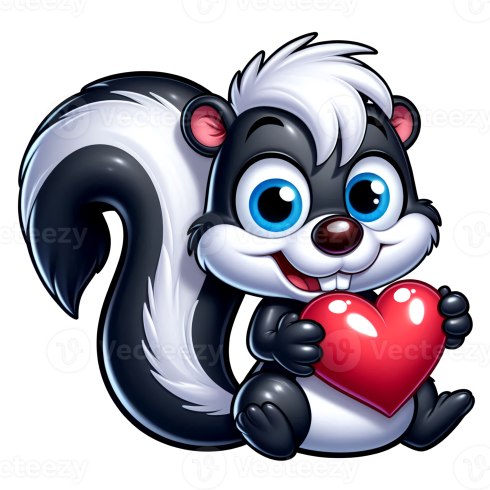 Cute cartoon Skunk. Clipart, Cartoon mascot for Valentine's Day. png