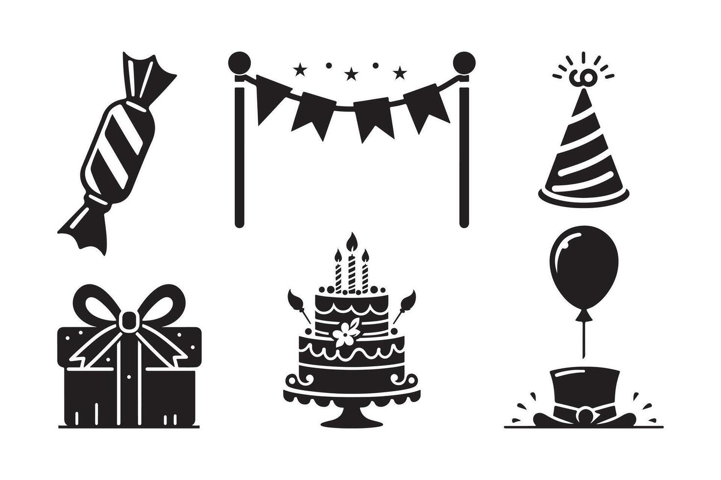 Birthday Party Icon Set Illustration on White Background vector