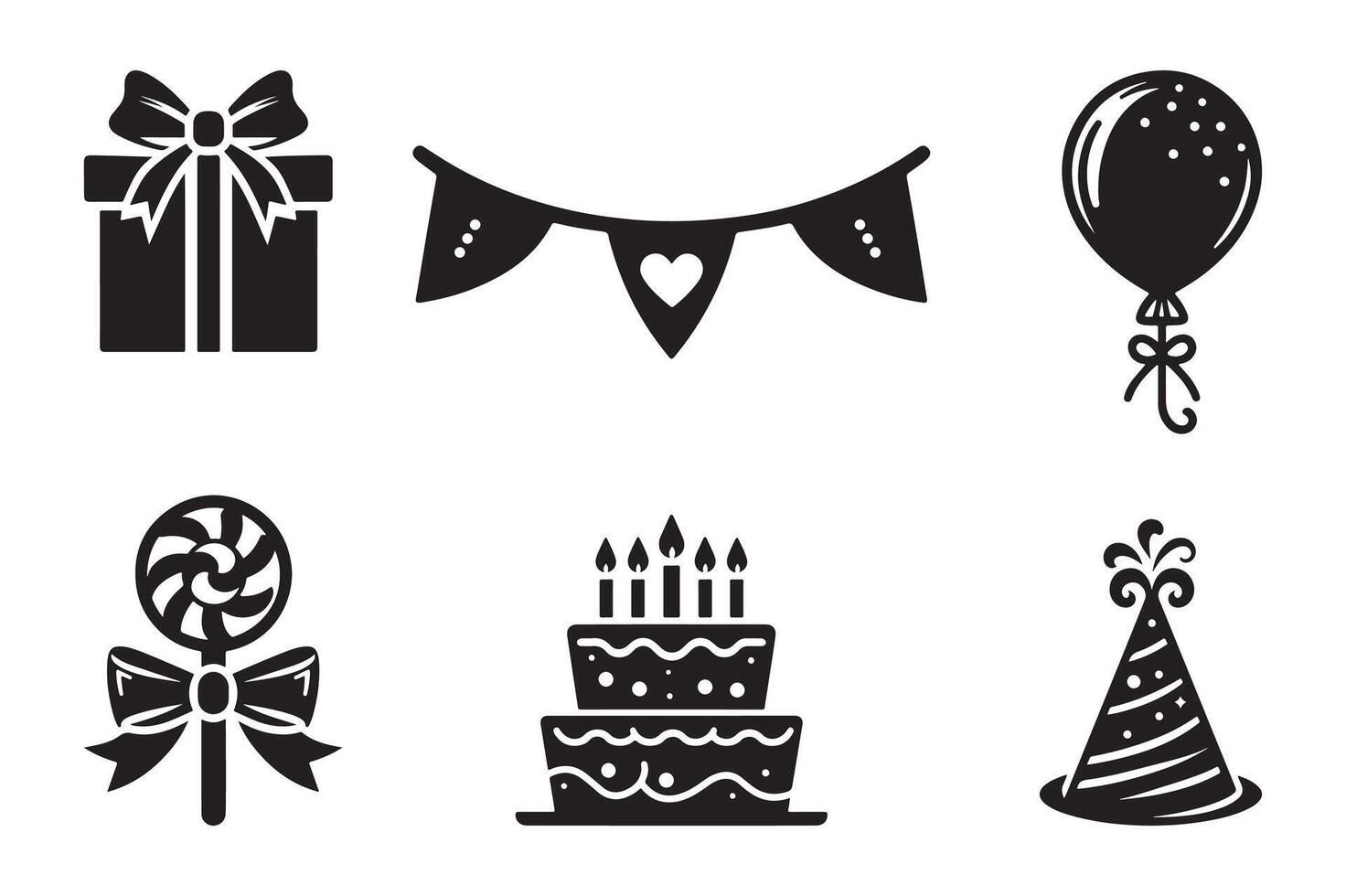 Minimalist Birthday Party Icon Set on Clean White Background vector
