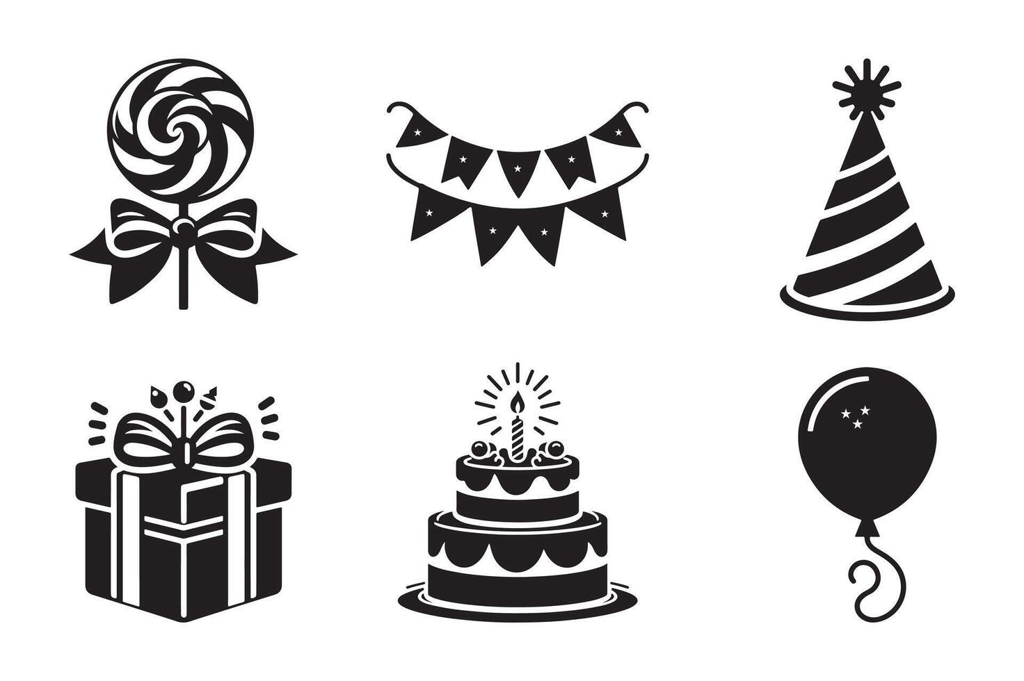 Birthday Celebration Icon Set Graphics on White Backdrop vector