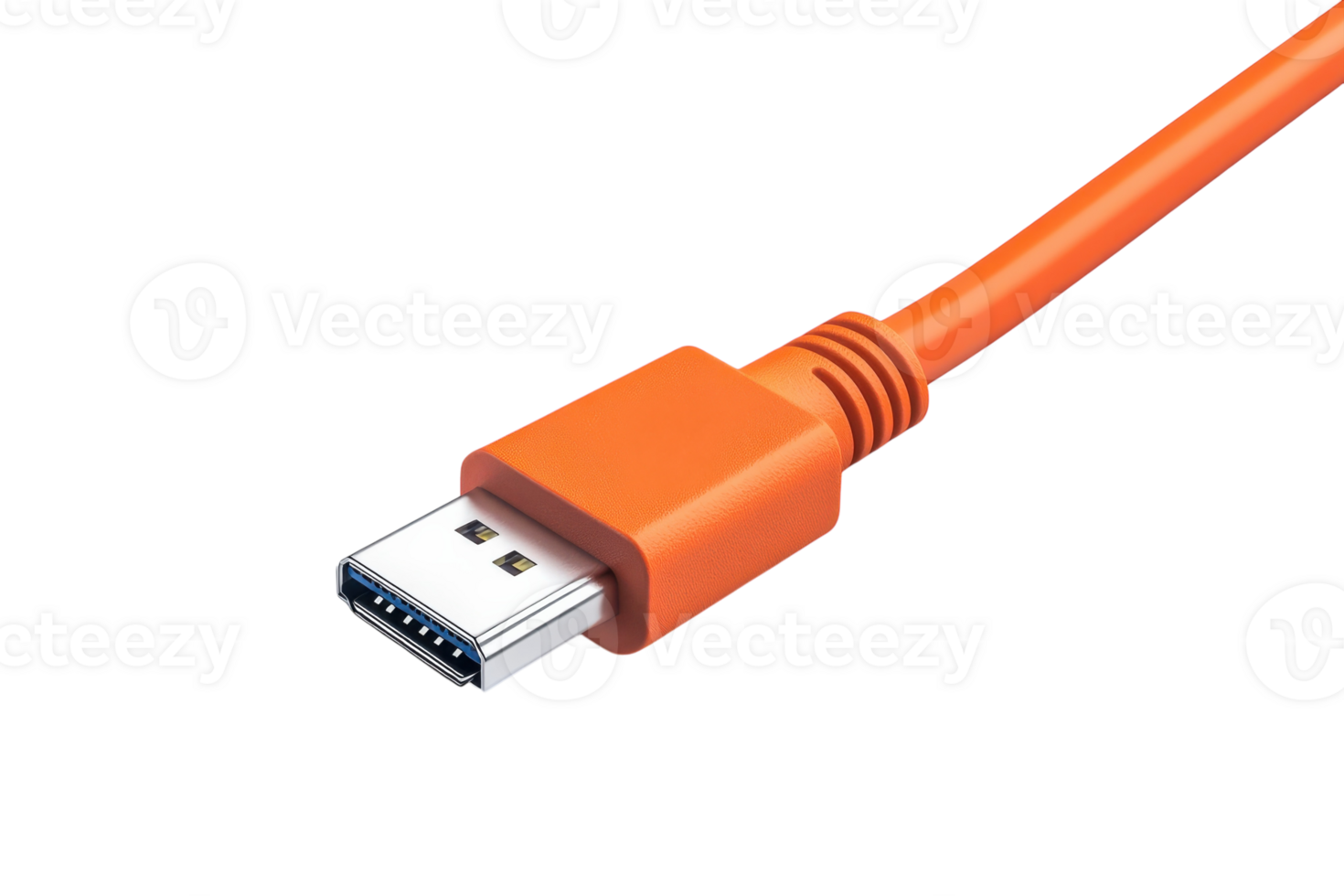 Bright orange USB cable connector close-up showcasing modern design and functionality for data transfer png