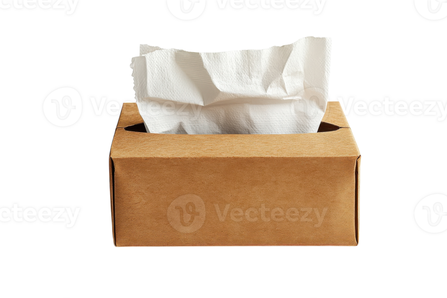 Tissue box with a crumpled tissue partially pulled out, placed on a plain surface at home png
