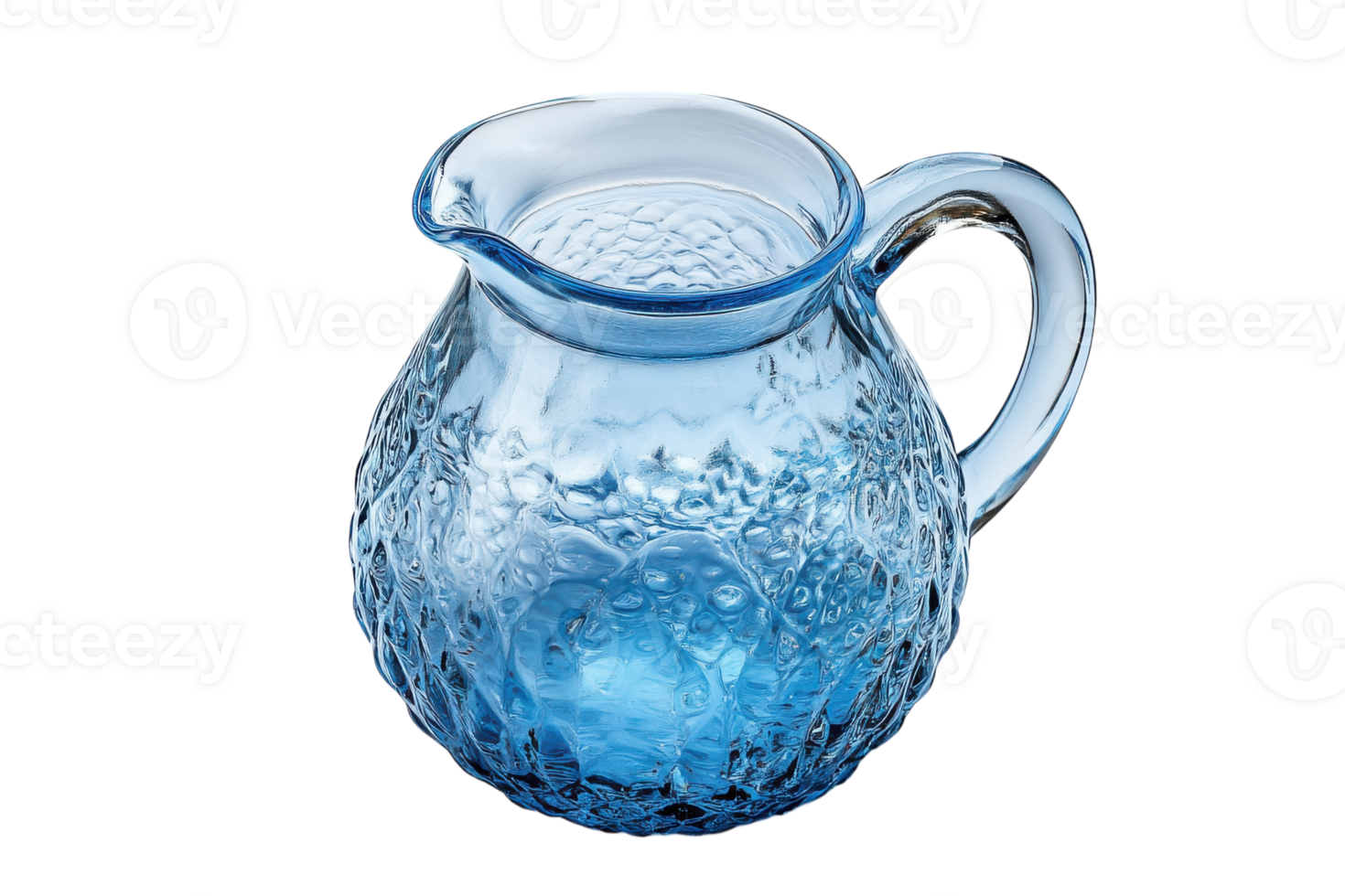Elegant blue glass pitcher showcasing textured design perfect for dining and entertaining png