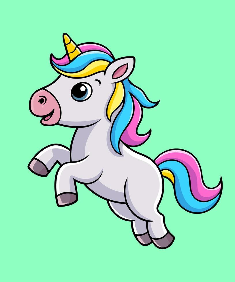 Cute Unicorn Jumping Cartoon Icon Illustration. Animal Nature Icon concept Isolated , Flat Cartoon Style. vector