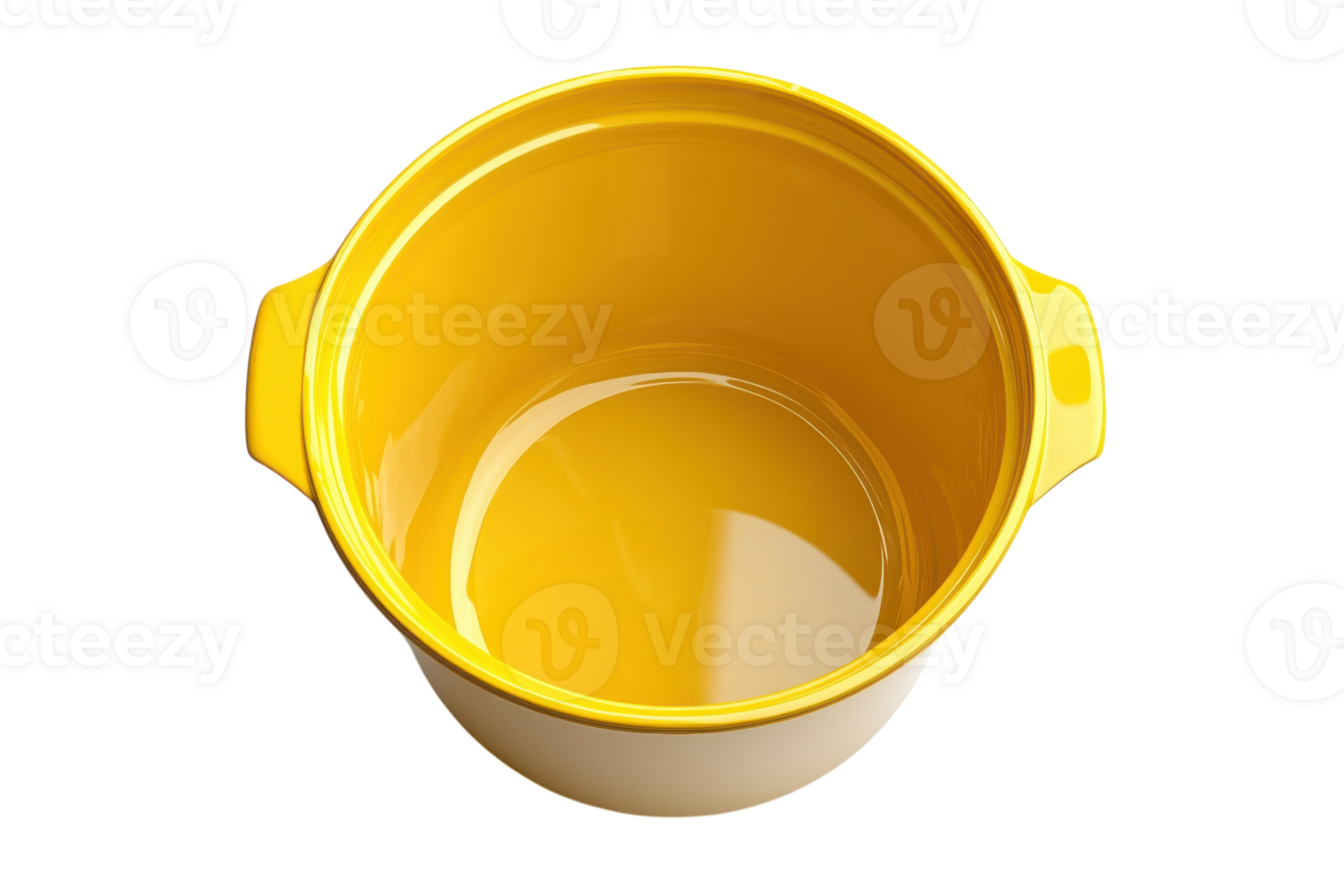 Bright yellow cooking pot viewed from above showing smooth interior surface and stylish design suitable for modern kitchens png