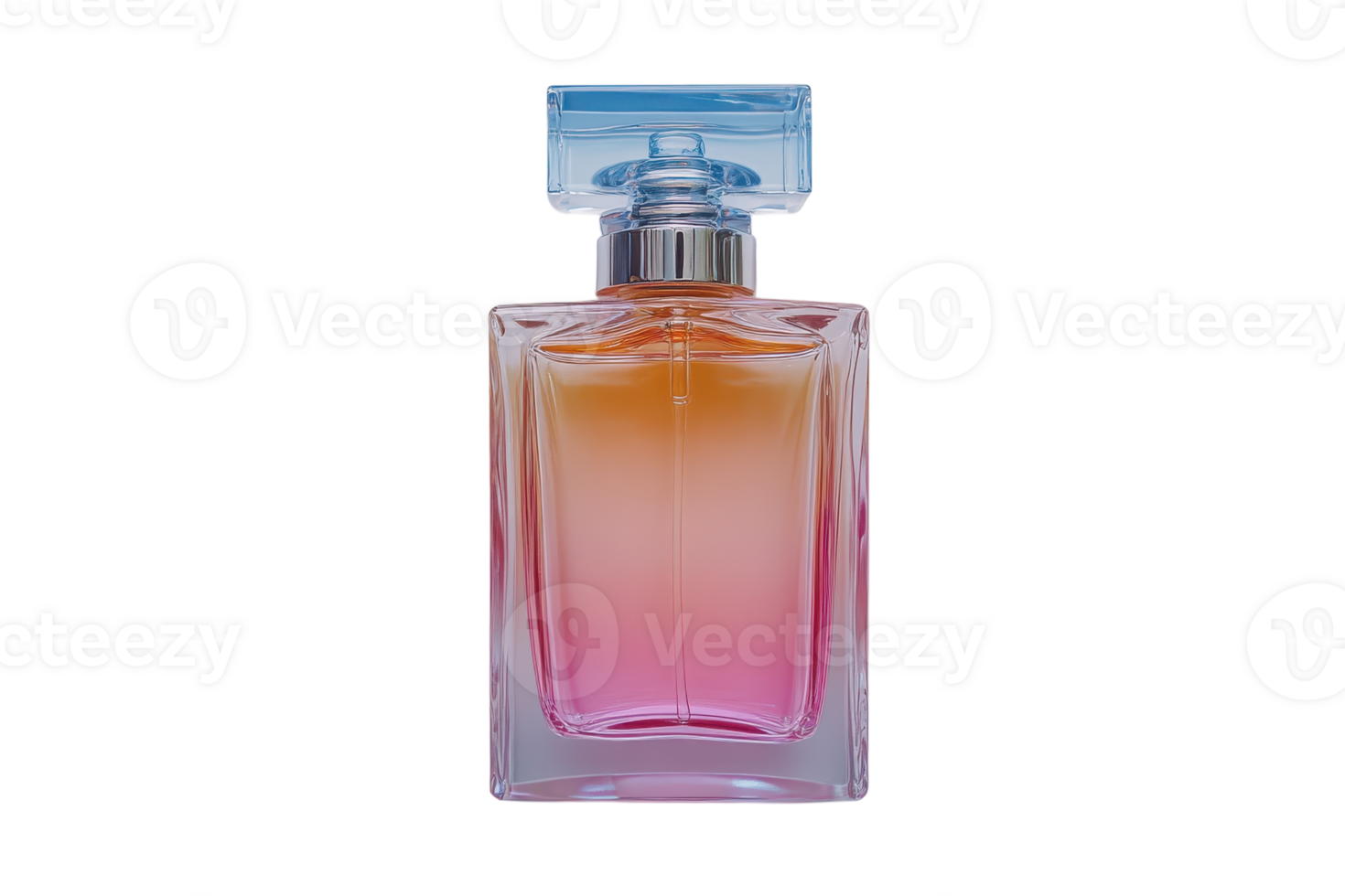 Elegant perfume bottle with a gradient design showcasing shades of pink and orange on a plain background png