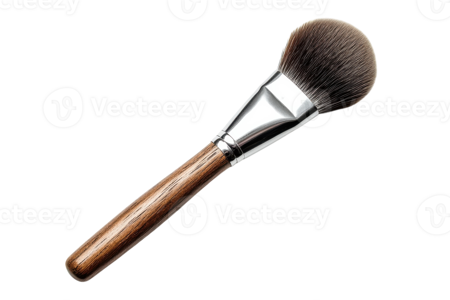 Makeup brush with a wooden handle and soft bristles suitable for applying powder png