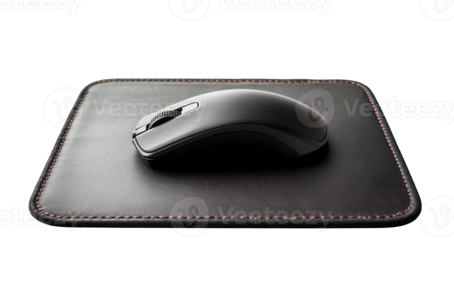 Stylish black mouse on a leather mouse pad placed on a surface for a modern workspace setup png
