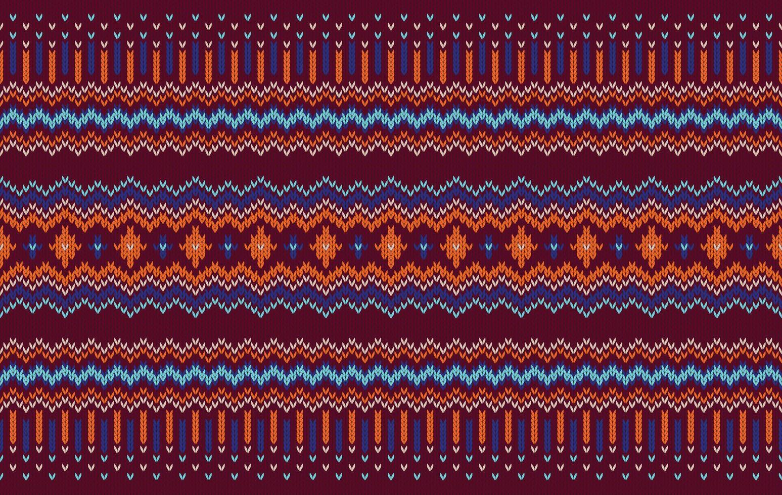Knitted pattern seamless fabric red-orange tone. traditional knitted pattern ethnic style. Designed for background ,wallpaper ,carpet ,clothing ,knitted pattern ,fabric ,pixel art ,textile vector
