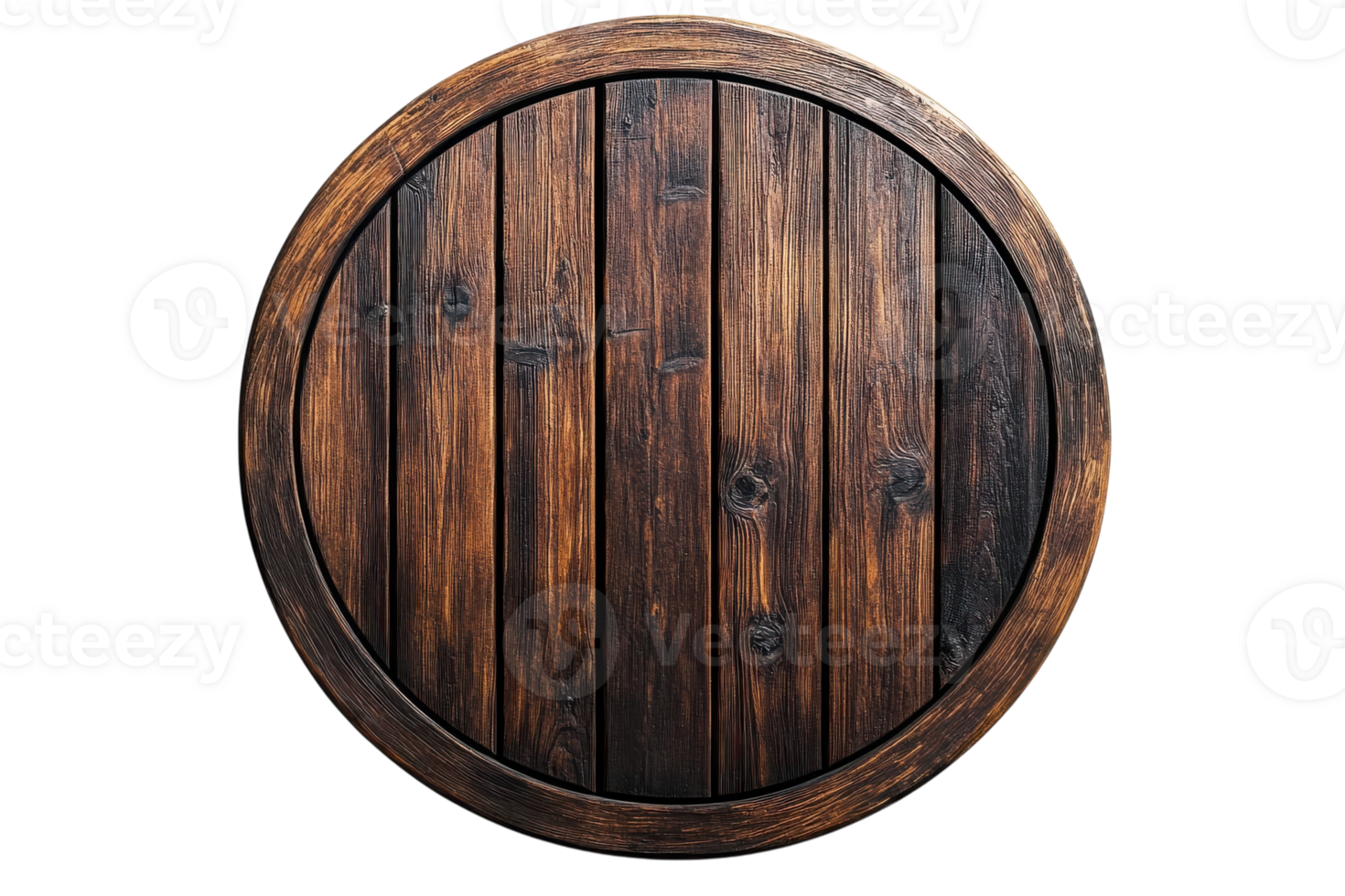 Round wooden barrel top with dark finish and visible grain pattern displayed on a simple background png