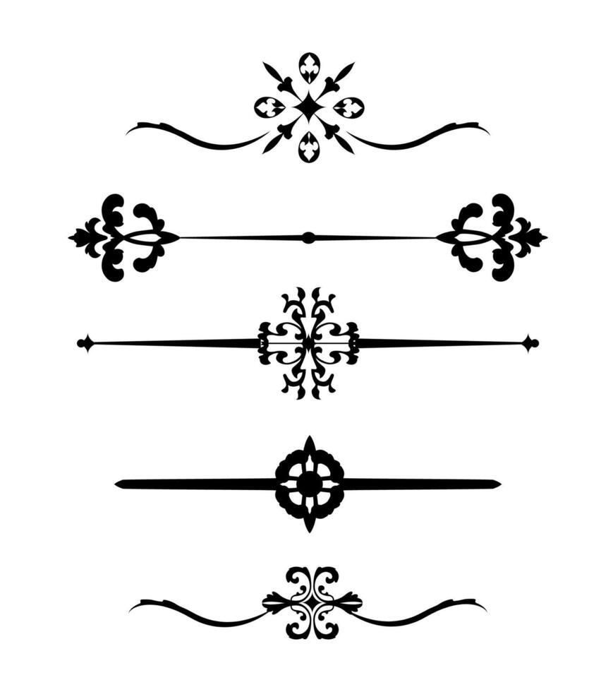 Ornaments 5 divider art collection on black colour in vintage style vector