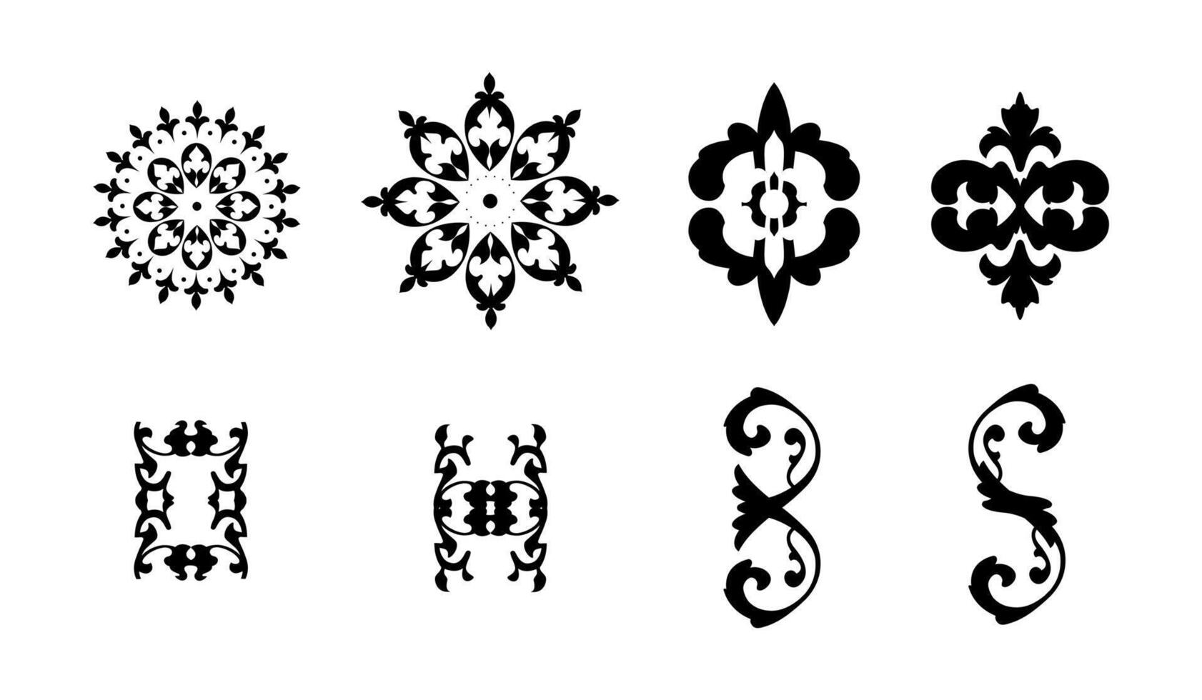 8 Ornaments collection in vintage style on white background vector