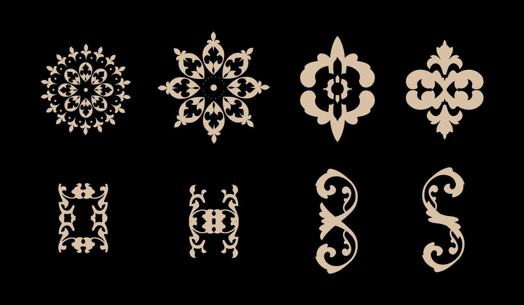 8 Ornaments collection in vintage style vector