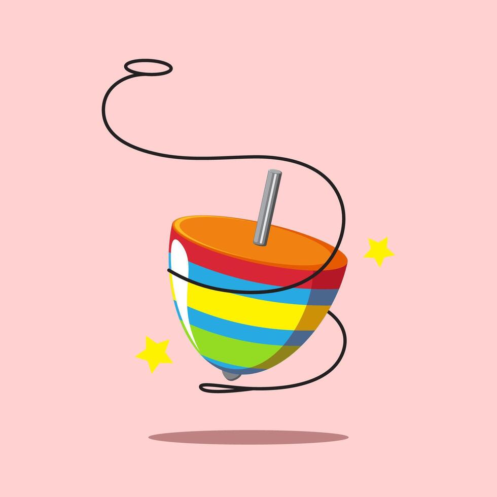 Colorful wooden spinning top toy vector