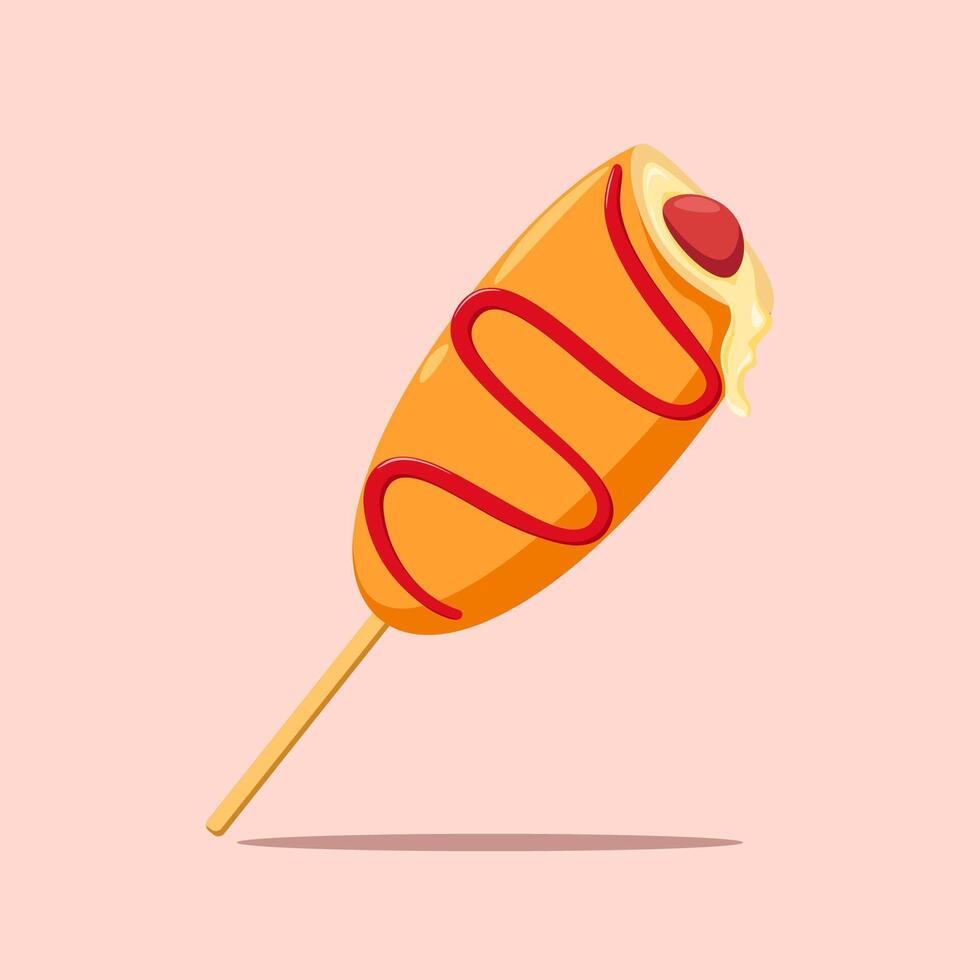 Corndogs stuffed with sausage and melted cheese vector